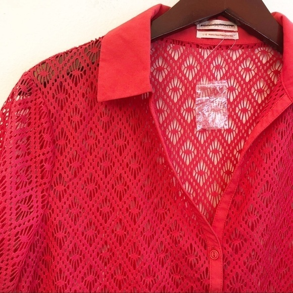 URBAN OUTFITTERS NEW Sheer Lace Cropped Top Size Large in Coral Red - Picture 6 of 15